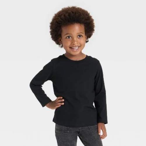 Toddler Boys' Long Sleeve Knit T-Shirt - Cat & Jack™ Black 3T