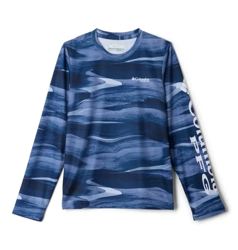 Columbia Youth Unisex Super Terminal Tackle Long Sleeve, Collegiate Navy Obsidian, Small