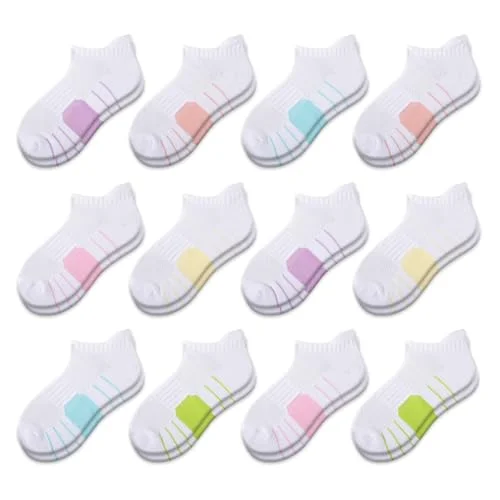 12 Pairs Girls Socks Ankle Athletic Low Cut Socks With Cushioned Sole For Kids 4-6, 6-8, 8-10 Years Old