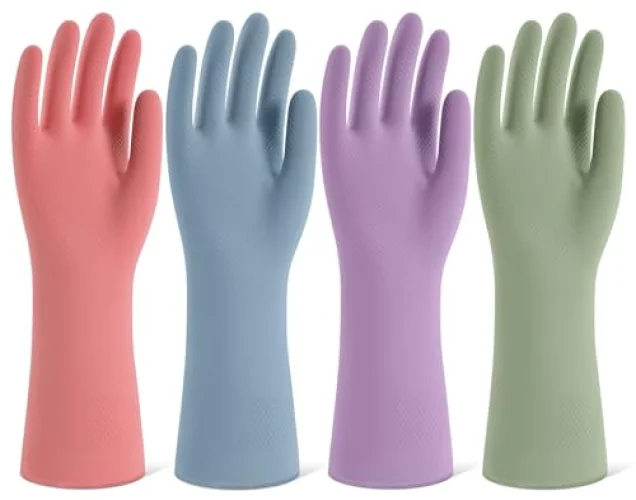 4 Pairs Reusable Rubber Cleaning Gloves for Dishwashing and Household Cleaning with Non-Slip Grip