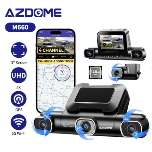 AZDOME 360° 4CH 4K 3" Dash Cam 5G WiFi GPS 2K/1080P 24H Parking Mode 128GB eMMC