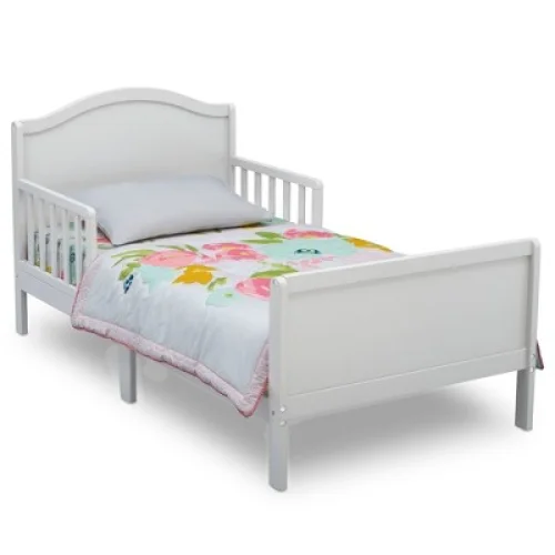 Delta Children Bennett Toddler Bed - Bianca White - JPMA Certified Wood Toddler Bed for Growing Children