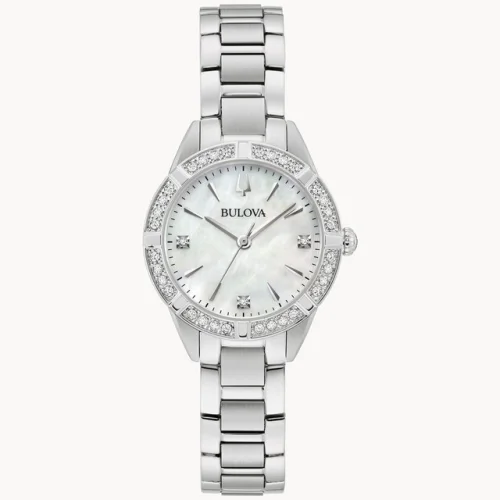 Bulova Women's Classic Quartz Gemmed Silver Stainless Steel Watch 28 MM 96R253