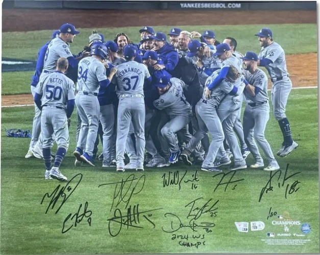 Dodgers 2024 World Series Team Signed 16x20 Photo Betts Freeman Yamamoto +5/50
