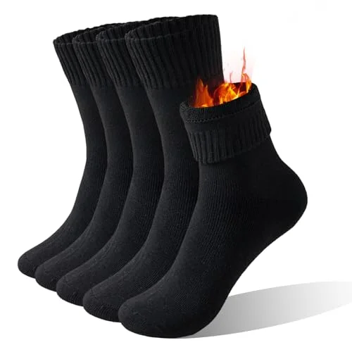 5 Pairs VoJoPi Winter Thermal Socks for Women - Thick Warm Wool Crew Boot Socks, US 5-10