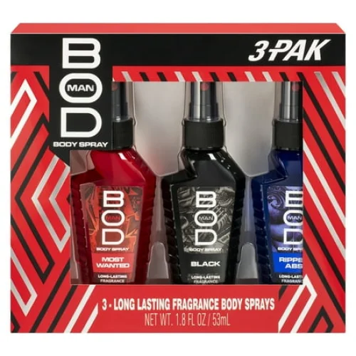 3-Piece BOD Man Body Spray Gift Set - Black, Really Ripped Abs, Most Wanted