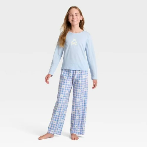 2pc Girls' Teddy Bear Long Sleeve Pajama Set - Cat & Jack™ Blue L