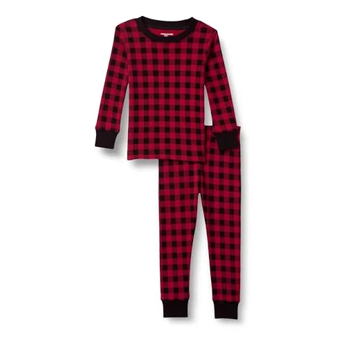 6-7 Kids' Amazon Essentials Matching Holiday Family Pajama Sets, Classic Buffalo Check