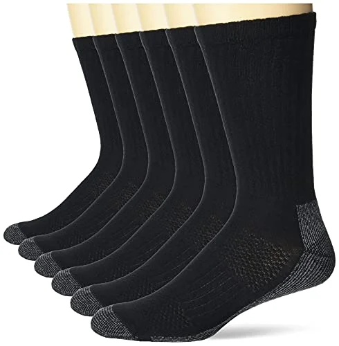 6-Pair Hanes Men's Crew Work Socks, Black, Size 6-12 US