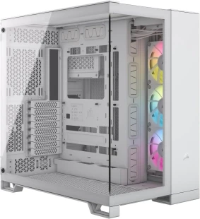 CORSAIR iCUE LINK 6500X RGB Mid-Tower Dual Chamber PC Case – White – Two Tempered Glass Panels – 3x RX120 RGB Fans Included