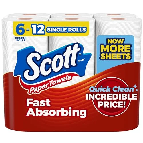 6 Double Rolls Scott Paper Towels Choose-A-Sheet = 12 Regular Rolls, 108 Sheets Per Roll