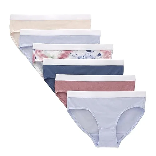 Hanes Girls' Originals Hipster Underwear, Stretch Cotton Hipsters, Tie Dye & Assorted, 6-Pack