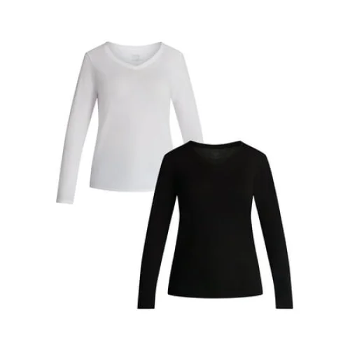 2-Pack Time and Tru Women's Cotton V-Neck Long Sleeve Tee, Sizes XS-XXXL