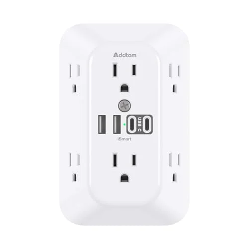 6-Outlet Surge Protector with USB Ports - 1800J Power Strip for Home, Office, or Dorm Room Use