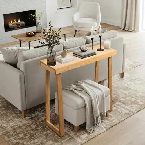 Console Table Entryway for Hallway Behind Couch Sofa for Living Room Blonde