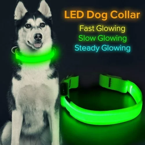 Led Lighted Up Dog Collar Flashing Waterproof USB Rechargeable Pet Safety Collar GREEN 14.56IN-18.11IN