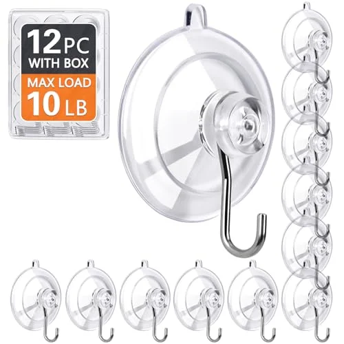 12 Pack KORCCI Suction Cup Hooks - 10LB Max Load, 1.77 Inch, Reusable, Stainless Steel for Tile, Glass, and More