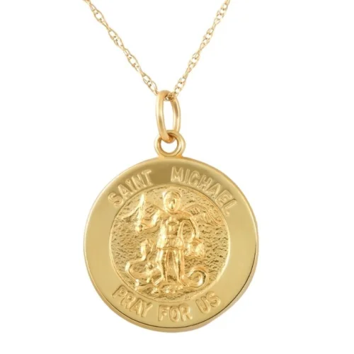 14k Yellow Gold St. Michael Medal Pendant, .5" Tall, 1.5 Grams