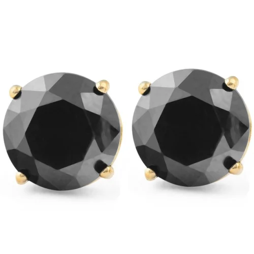 2 Ct TW Black Round-Cut Diamond Stud Earrings 14k Yellow Gold Genuine Women's Earrings