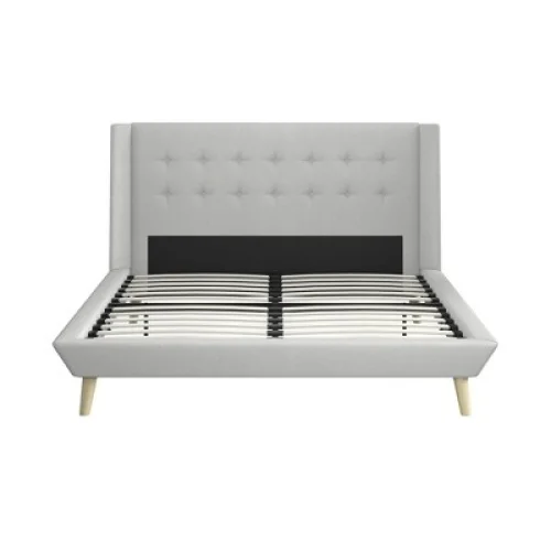 DHP Farnsworth Upholstered Queen Bed, Light Gray Linen, Mid-Century Modern Design, 68.5"W x 87"D