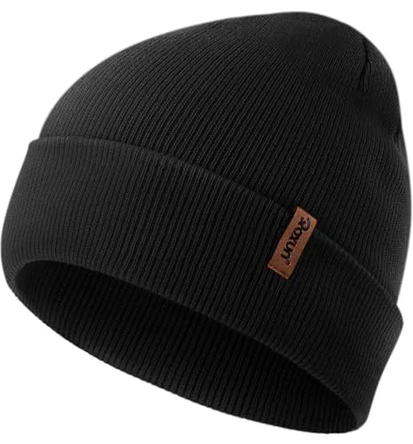 ROXUN Knit Cuffed Beanie for Men/Women, Soft Warm Winter Hat Unisex Stocking Cap Black