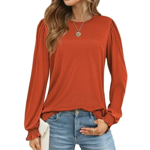 Fantaslook Women's Puff Sleeve Tunic Tops Casual Fall Shirts Dressy Blouses