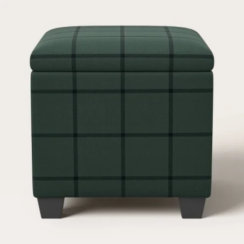 Woolrich x Target Windowpane Plaid Storage Ottoman - Green/Black - FSC-Certified Wood Frame
