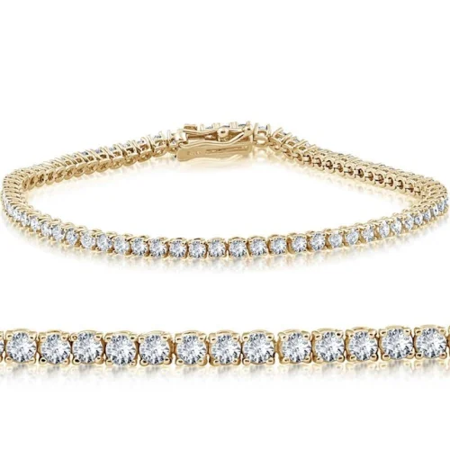 3Ct TW Lab Grown Round Cut Diamond Tennis Bracelet 7" 14k Yellow Gold
