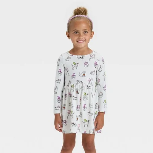 Toddler Girls' Long Sleeve Halloween Animal Dress - Cat & Jack™ Cream 5T