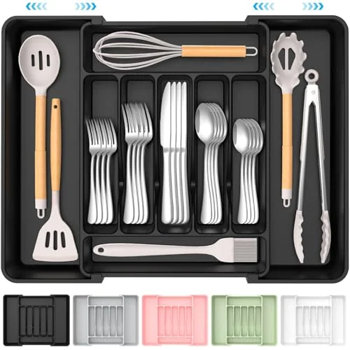Extra Large Expandable Silverware Organizer for Spoons, Forks, and Knives - Adjustable Cutlery Holder