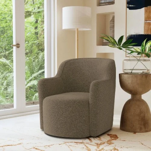 HomePop Upholstered Swivel Accent Chair - Dark Brown Boucle, Polyester Fabric, Plywood Frame