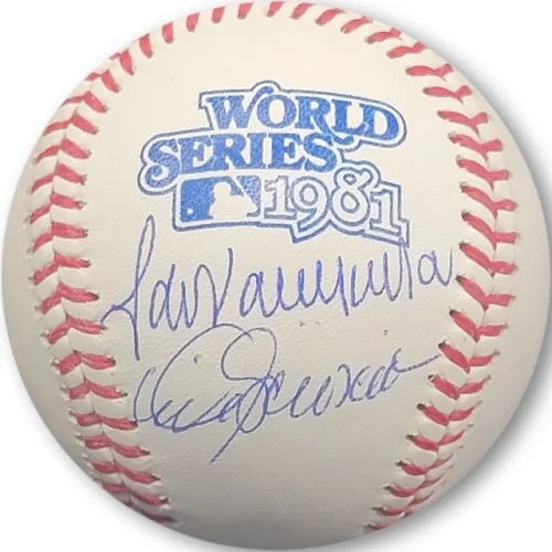 Fernando Valenzuela Mike Scioscia Signed 1981 WS Baseball Dodgers Autograph JSA Certified
