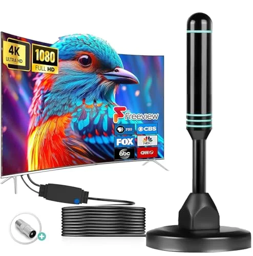 Indoor TV Antenna for Smart TV with Amplifier, Supports 4K 1080p, 16.4ft Range (Blue)