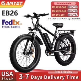 26" AMYET EB26 1500W Peak 48V 15AH Adult Electric Fat Tire Bike