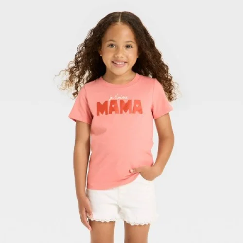 Toddler Girls' Je T'aime Mama Graphic T-Shirt - Cat & Jack™ Coral Orange 5T
