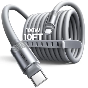 10' LISEN 100W Silicone USB C to USB C Fast Charging Cable (Grey)