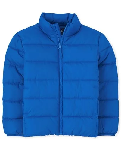 The Children's Place Boys' Medium Weight Puffer Jacket, Wind, Water-Resistant, Charger Blue, XLarge (14)
