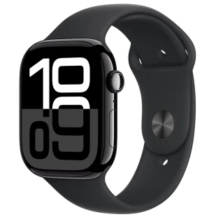 Apple Watch Series 10 GPS 46mm Jet Black Aluminum Case with Black Sport Band - S/M