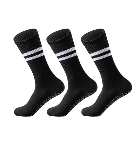 3-Pair INANIR Pilates Socks with Grips for Women - Non-Slip Yoga Socks Size S/M 5-10 Black