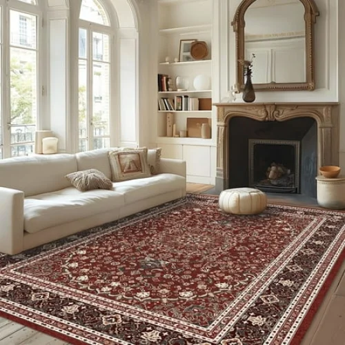 5'x7' Pentantan Area Rug for Living Room, Red Retro Style Washable Rug with Anti-Slip Backing