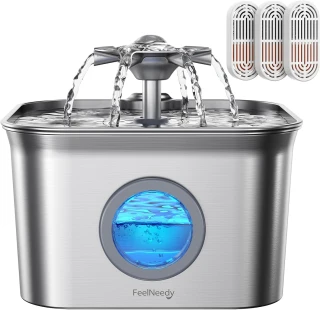 Stainless Steel Cat Water Fountain for Drinking with 3 Filters, 2.8L Auto Pet Drinking Fountain