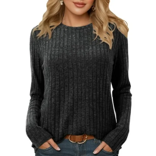 Fancyglim Women's Long Sleeve Crew Neck Casual Tunic Tops Sweater Black XL