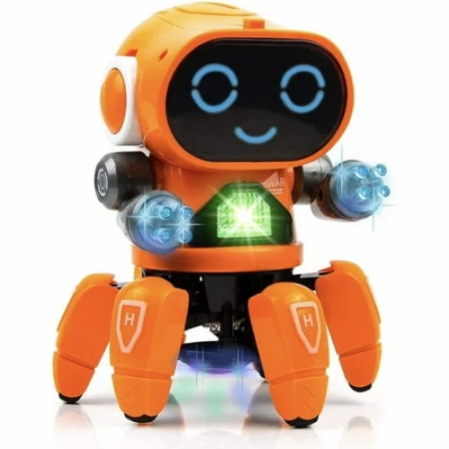 Lvelia Robot Toy for Kids, Electronic Walking Dancing Robot with Lights and Music, Orange