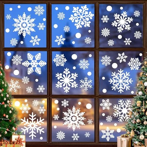 116PCS Christmas Decorations, 9 Sheets Snowflake Window Clings for Holiday Home Indoor Decor Supplies