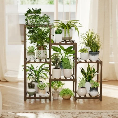 3-Tier Wood Plant Stand Ladder Shelf for Indoor/Outdoor Plants, Boho Decor, Living Room, Patio