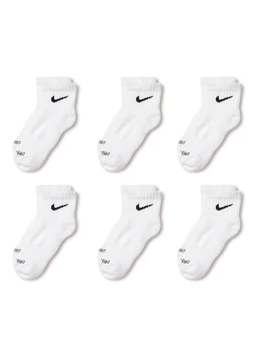 6-Pack Nike Unisex Child Performance Socks, White, Size 5-7 US