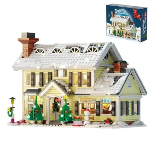Christmas Snow Village Building Block Set with LED Lights Holiday Display Kit Decoration