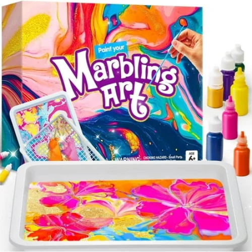 Joyfy Marbling Painting Art & Craft Kit for Kids with 7 Paint Colors, Tools, and Paper Craft Supplies