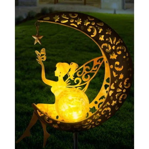 MEHOOM 32-Inch Moon Fairy Solar Garden Lights for Walkway, Yard, and Christmas Decorations