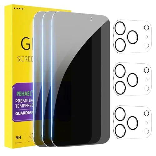 3+3Pack iPhone 17 Pro Max Privacy Screen Protector with Camera Lens Protector, 9H Hardness